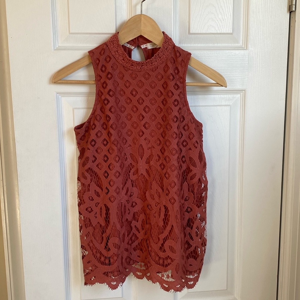 Rewind orange lace overlay sleeveless shirt size S